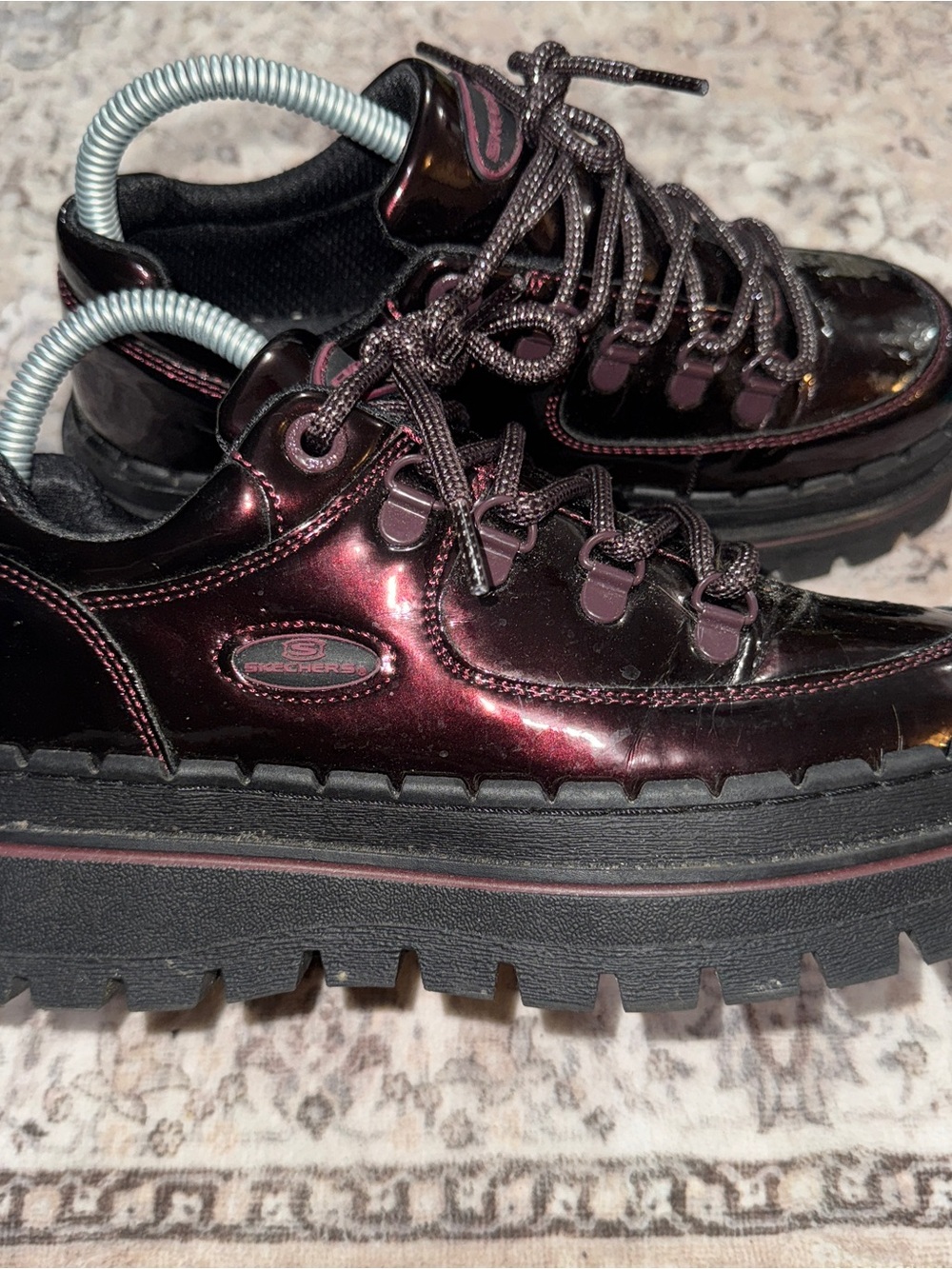 Skechers Jammer Grunge LaceUp Sneaker Boots Platform Chunky Burgundy Women's 7